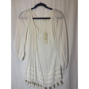 Antilia Femme‎ Cream Peasant Top Boutique NWT Large HH9